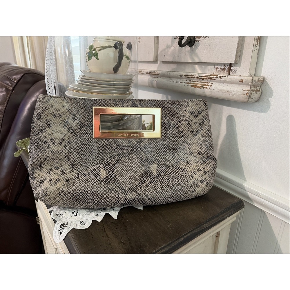 Beautiful MK Michael Kors Berkley Snake Skin Embossed Leather Bag Clutch
